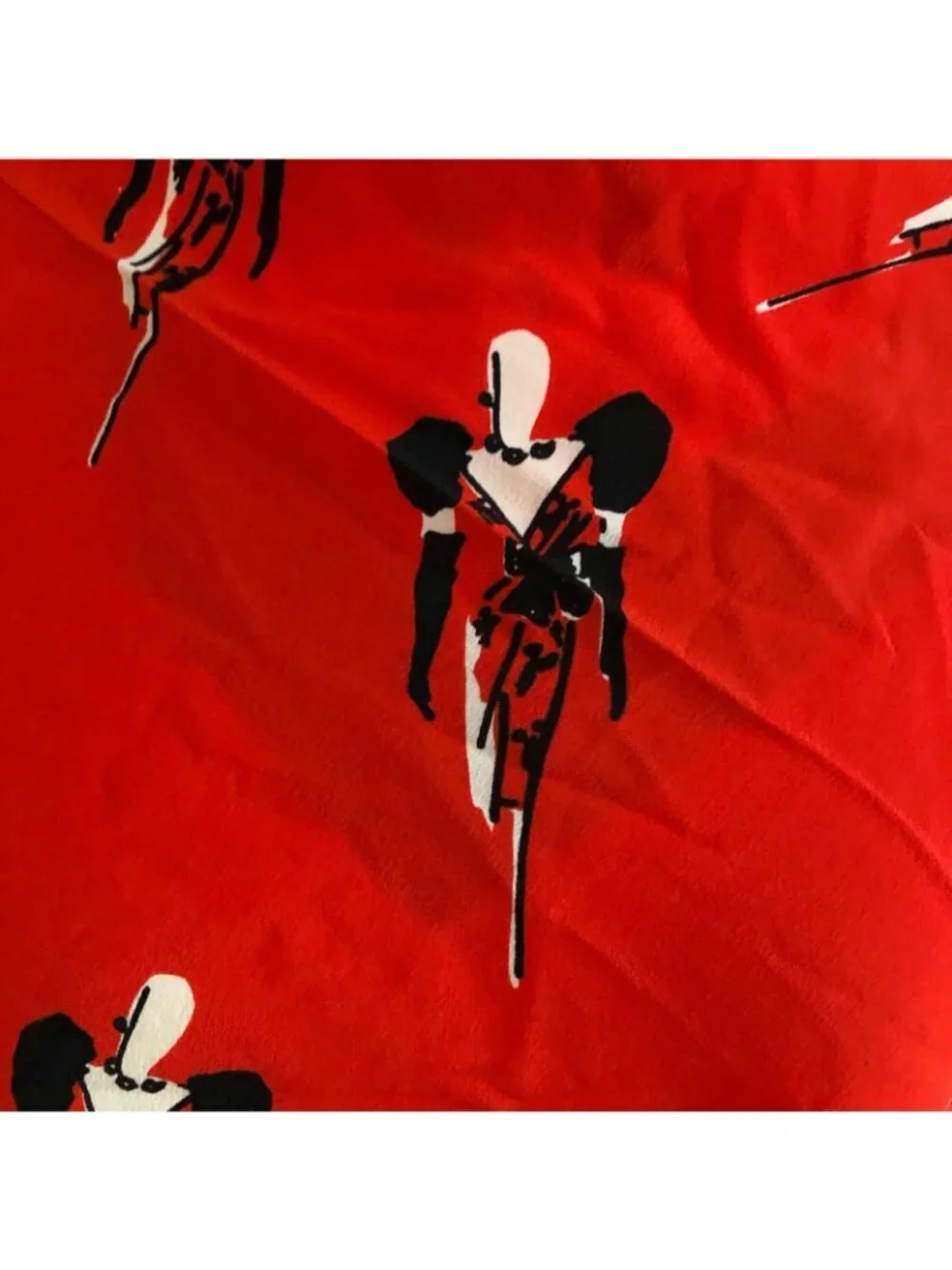 Vintage Christian Dior Silk Scarf Red Black White 50's Couture Evening Gown RARE